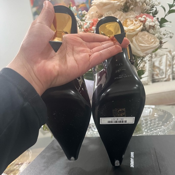 Authentic Brand new Saint Laurent Lee embellished patent-leather slingback pumps - Picture 7 of 8